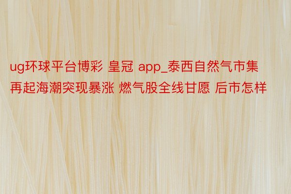 ug环球平台博彩 皇冠 app_泰西自然气市集再起海潮突现暴涨 燃气股全线甘愿 后市怎样